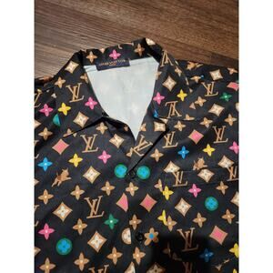 Louis Vuitton Inspired Monogram Print Silk Short Sleeve Shirt Men’s Large
